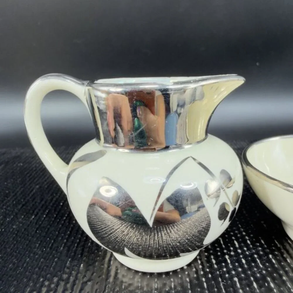 Lancaster Sandland Ware Small Cream Sugar China Hanley England Silver Luster Set